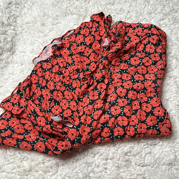 Anthropologie Coral Floral Capris Flowy Ruffle Wide Leg Zipper Side ZZ28 - Picture 5 of 12